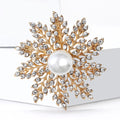 Pearl Snowflake Brooch in Metal with Radiating Crystal Branches Around a White Pearl view 3