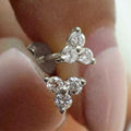 Silver Gold Three Stone Triangle Cluster Stud Earrings view 5