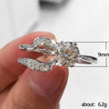 Round Crystal Interlocking Three Band Ring Set in Silver Tone view 4