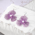 Silver Tone Mesh Flower Faux Pearl Hook Earrings in Five Colors view 5