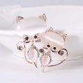 Rose Gold Dual Fox Brooch Cat Eye Stone Crystal Accents view 6