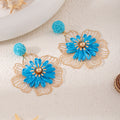 Seven Color Woven Flower and Gold Wire Statement Earrings view 10