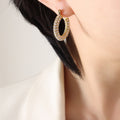 Gold And Steel Pave Zircon U-Shape Hoop Earrings Pair view 4