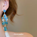 Blue Floral Crystal Teardrop Stud Earrings Jewelry Accessory view 4