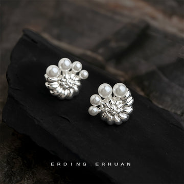Silver Seashell Spiral Pearl Stud Earrings Post Or Clip On