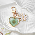 Gold Tone Daisy and Pressed Flower Heart Snap-Hook Keychains in Ten Options view 8