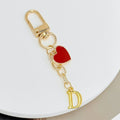 Gold-Tone Letter Charm Keychain with Red Heart Accent view 6