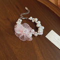 Pink Organza Flower Pearl Necklace Bracelet Drop Earrings view 8