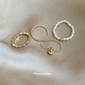 Gold Pearl Bead Ring and Slim Gold Stack Ring Styles view 4