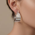 Linked Disc C Hoop Earrings in Polished Gold and Silver Tone view 4