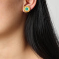 Round Gold Stud Earrings Black White Or Green Centers view 8
