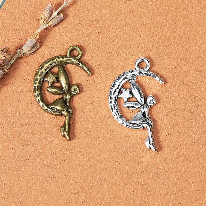 26x14mm Vintage Moon Angel Star Alloy Charm Pendant