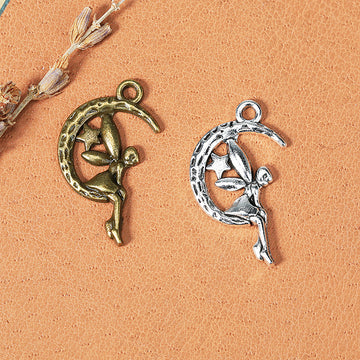Moon and Angel Metal Charm in Three Vintage Finishes