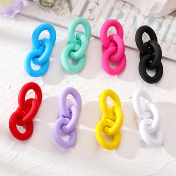 Colorful Chunky Triple Link Chain Stud Earrings in Eight Colors