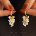 Gold Tone Long Hook And White Flower Cluster Tassel Earrings view 1