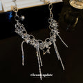 Silver Star Rhinestone Fringe Choker Necklace One Style view 2