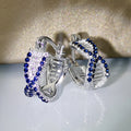 Silver Tone Blue Crystal Crossover Hoop Earrings Jewelry view 2