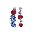 Red and Blue Wooden Flower Long Drop Earrings in Silver Tone view 5