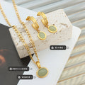Gold Green Aventurine Oval Pendant Necklace Drop Earrings view 2