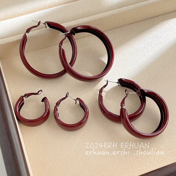 Anke Red Glossy Lacquer Thick Hoop Earrings Three Sizes