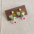 Multicolor Flower Cluster Drop Earrings Pearl Stud Tops view 4