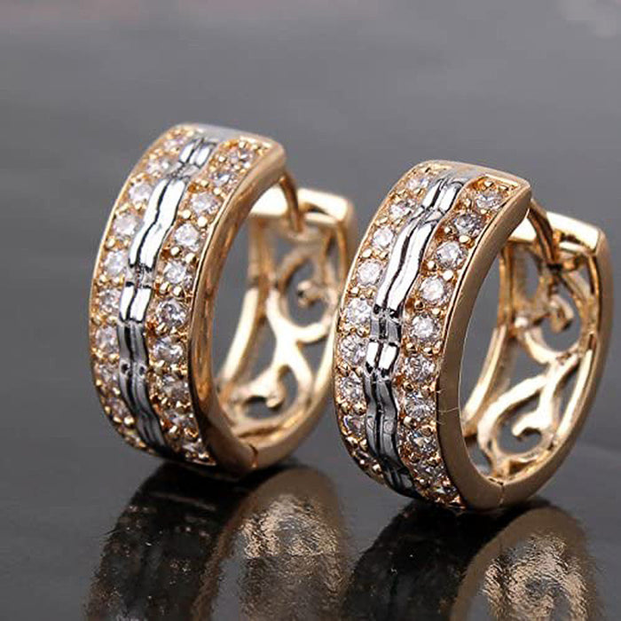 Two Tone Wide Openwork Huggie Hoop Earrings Polished Metal Jewelry