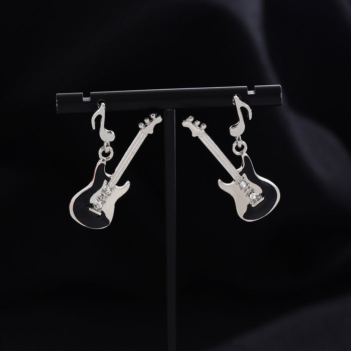Black and White Electric Guitar Leverback Earrings
