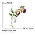 Twin Bell Flower Brooch with Pearl Drop in Red or Purple view 5