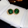 Emerald Green Square Crystal Stud Earrings in Two Designs view 4