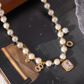 Gold Titanium Steel Seashell Pearl Necklace Bracelet Zircon Tags view 4
