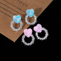 Pastel Heart Crystal Look Open Circle Stud Earrings view 4