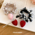 Pearl Mesh Scrunchies Flocked Strawberry Charm Two Colors view 2