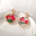 Eleven Style Gold Tone Round Pressed Flower Resin Drop Stud Earrings view 9
