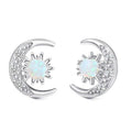 Crescent Moon Opal Sunburst Stud Earrings Silver Gold Tone view 1