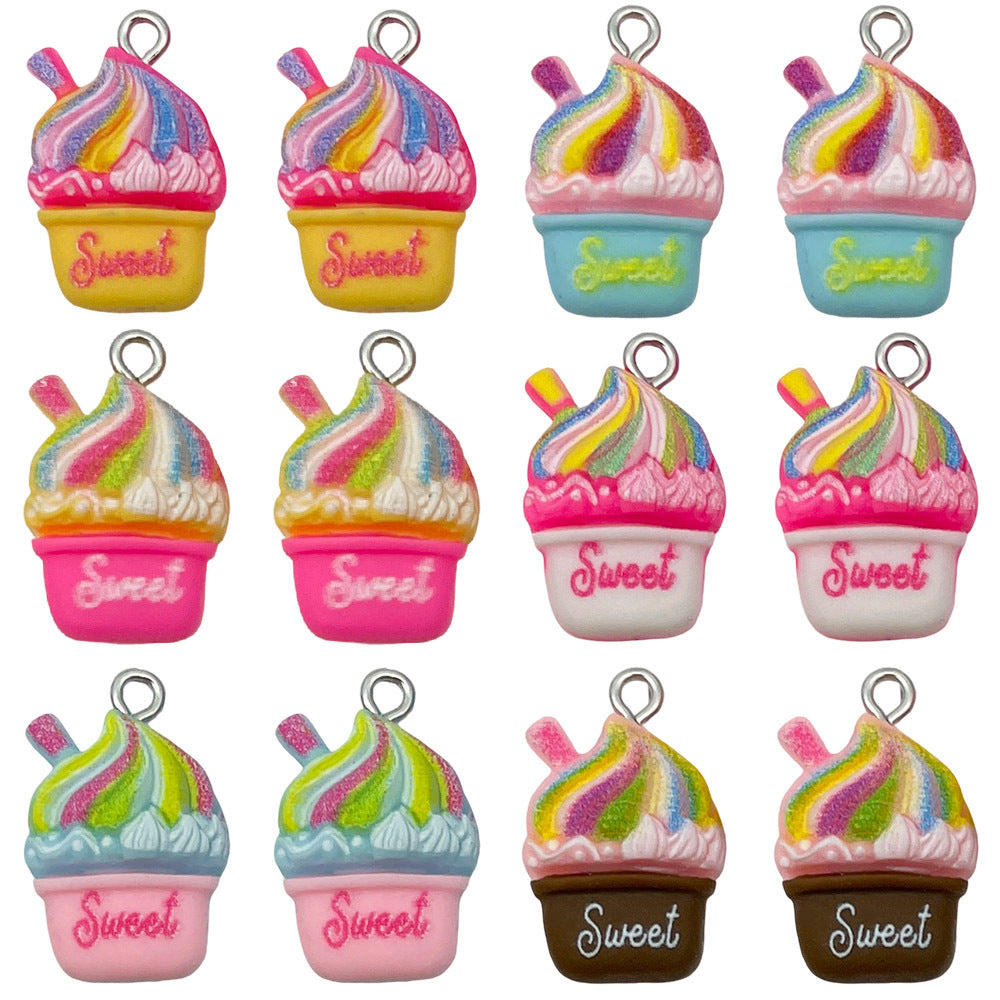 Resin Cartoon Milkshake Cake Ice Cream Charm Pendant for DIY Necklace Bracelet Earrings
