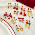 Red and Gold Auspicious Motif Long Dangle Earrings in Ten Styles view 2