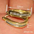 Gold Tone Rectangular Huggie Earrings with Clear Crystals view 4