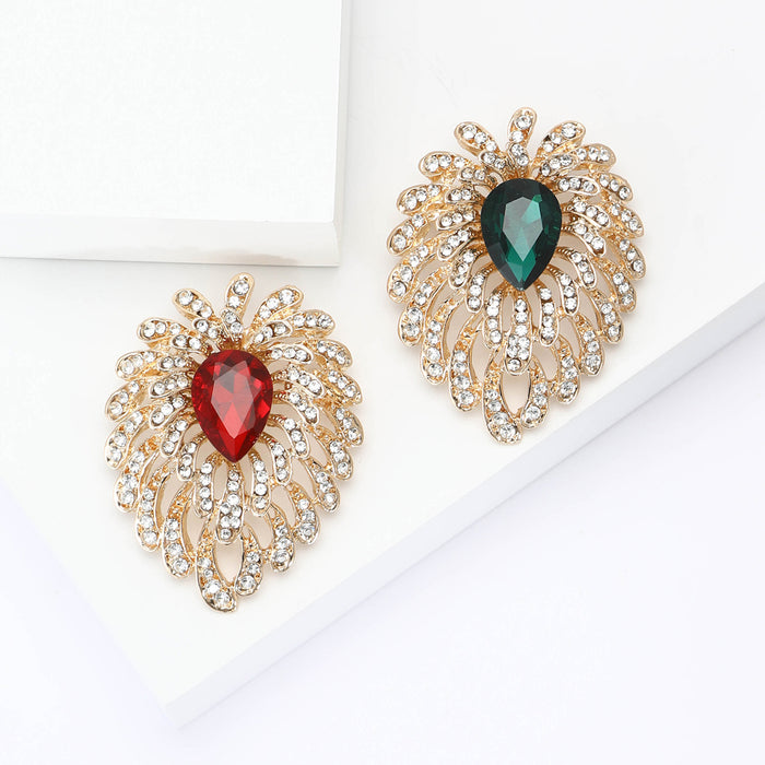 Teardrop Crystal Burst Brooch in Detailed Metal and Crystal Design