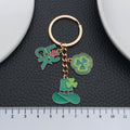 Two Green Hat Clover and Lucky Letter Keychains with Metal Hardware view 3