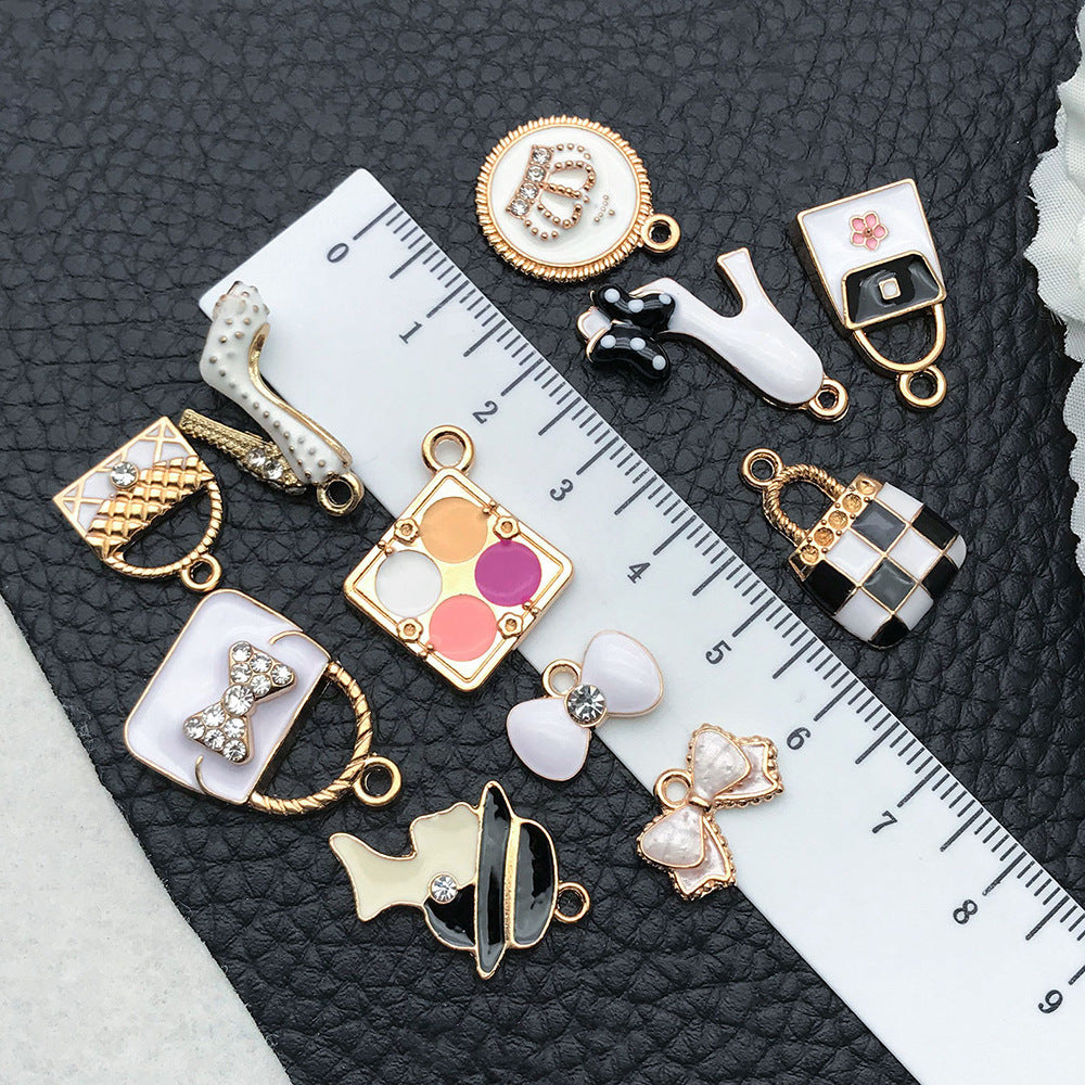 Korean Enamel Zinc Alloy Flower High Heel Handbag Charm Pendant for DIY Jewelry