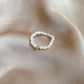 Gold Pearl Bead Ring and Slim Gold Stack Ring Styles view 6