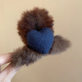 Brown Fur Heart Claw Clips Felt Centers Four Colors view 8