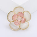 Layered Camellia Brooch With Smooth Oval Center Stone view 6