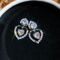 Double Heart Crystal Drop Earrings in Two Metal Tones view 6