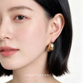 Gold Polished Teardrop Stud Earrings Smooth Bean Shape Pair view 2