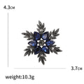 Deep Blue Crystal Flower Cluster Brooch With Dark Leaves view 5