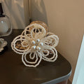 White Pearl Bead Flower Hair Claw Clip Clear Spring view 3