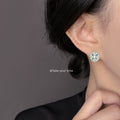 Gold Blue Cream Enamel Hexagon Floral Pattern Stud Earrings view 2