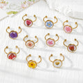 Gold Open Rings Dried Flower Cabochon Nine Floral Styles view 1