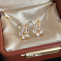 Gold Tone Clear Crystal Flower Stud Earrings Pavé Bar view 3